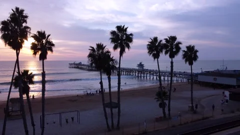 Pier on Beach Overlooking Beautiful Sunset. San Clemente, Orange County Stock Footage 333606983