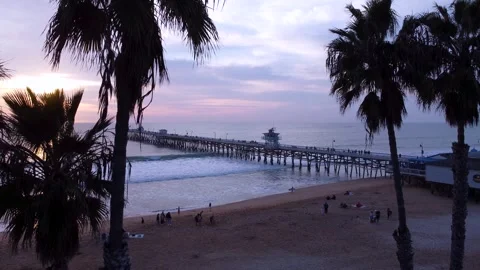 Pier on Beach Overlooking Horizon at Sunset. San Clemente, Orange County Stock Footage 333606952