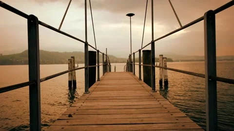 Pier bridge lake view Stock Footage 64538269
