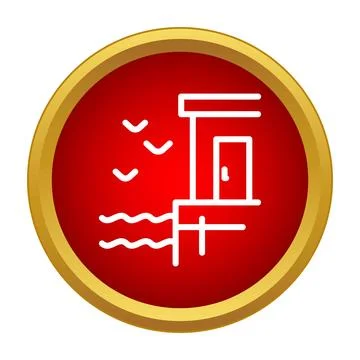 Pier building with seagulls flying over water icon Ilustración de archivo