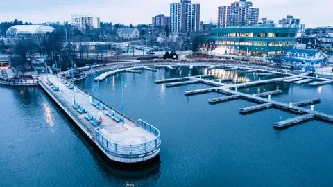 Pier in canada at sunset Stock Photos
