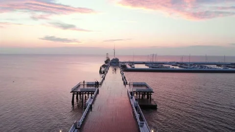 Pier During Sunset - Aerial Video stock 132216231