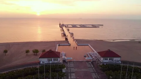 Pier During Sunset - Drone Stock Footage 132216620