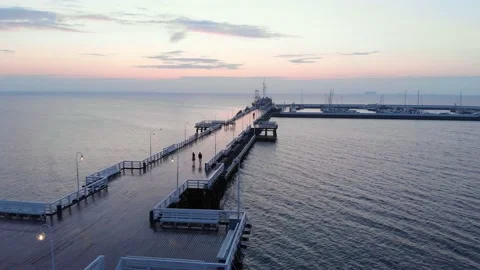 Pier During Sunset - Drone Video stock 132321941