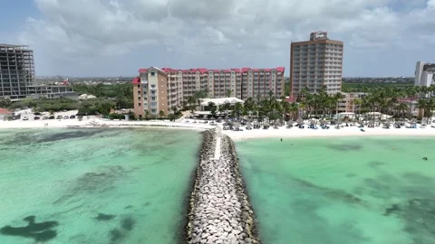 Pier Fly in Back to Caribbean Beach Hotel Stock Footage 242120472