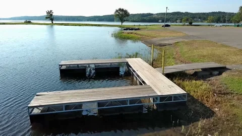 Pier flyover at lake Stock Footage 201689725