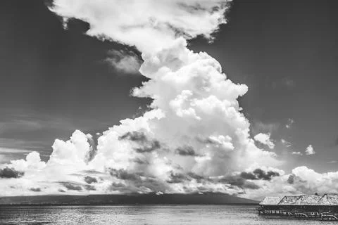 Pier High Rain Storm Cloudscape Blue Water Moorea Tahiti Stock Photos