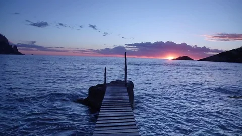 Pier at Hort Cove at Dusk, Ibiza, Spain Stock Footage
