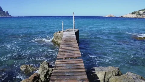 Pier at Hort Cove, Ibiza, Spain Stock Footage