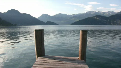 Pier at Lake Luzern Switzerland Stock Footage