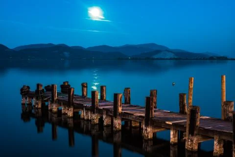 The pier at the lake Massaciuccoli Stock Photos