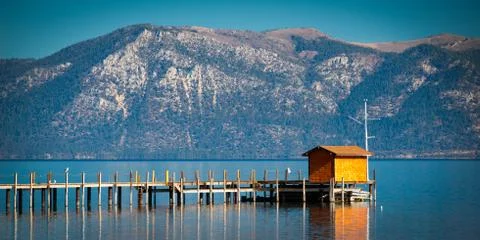 Pier in a lake Stock Photos