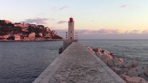 A pier leading to a lighthouse Stock Footage 71278241