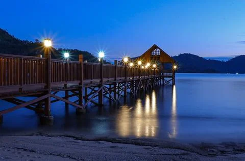 Pier Lights at Twilight Stock-Fotos