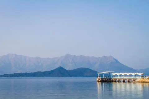 Pier with mountains Stock Photos