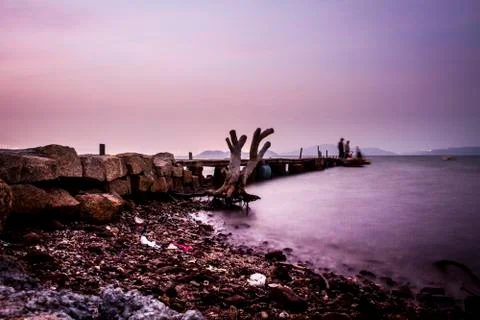 Pier at night Stock Photos