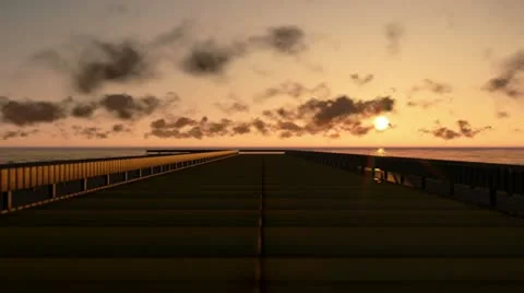 Pier in Ocean at sunset, time lapse clouds, zoom in 스톡 동영상 22414336