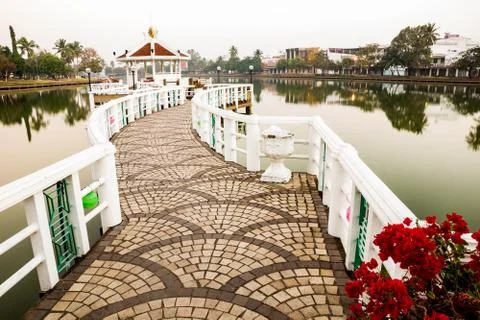 Pier in the pond Stock Photos