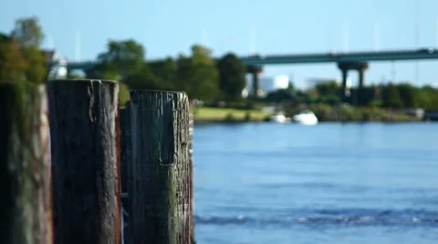 Pier Post on the Cape Fear River Stock Footage 1094270
