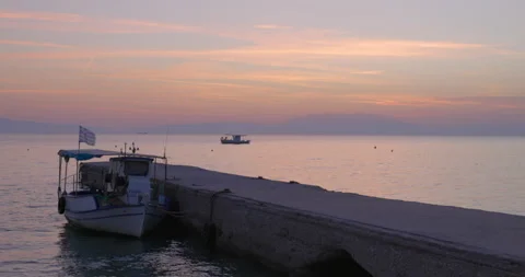 Pier sunset boat Stock Footage 220773476