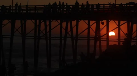 Pier Sunset into the Pacific Ocean Video stock 41315142