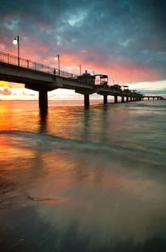 Pier in sunset Stock Photos