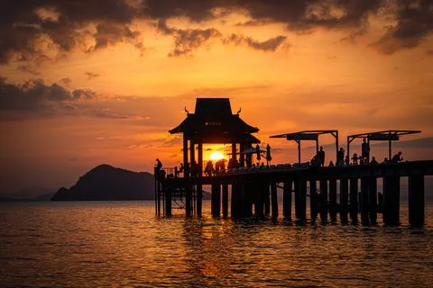 Pier at sunset Stock Photos