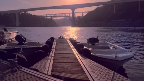Pier view of Porto in sunset Stock Footage 107415730
