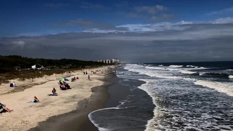 Pier view of the surf and beach 3 Myrtle Beach South Carolina Stock Footage 89735299