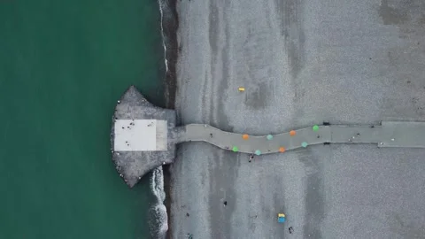 Pierce of unusual shape from a height on the Black Sea in Batumi, Georgia Stock Footage 245575259