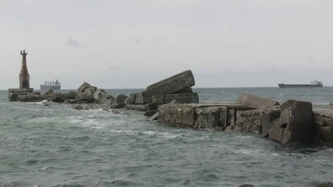 Pierce waves and ships Stock Footage 80671777