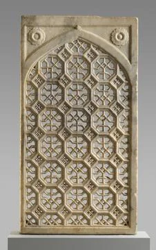 Pierced Window Screen (Jali) early 17th century Pierced screens of pink san.. Stock Photos
