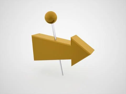 Pierced yellow arrow with push pin rendered Stock Illustration