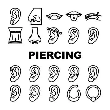 Piercing ring earring nose icons set vector イラスト素材