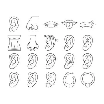 Piercing ring earring nose icons set vector イラスト素材