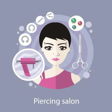 Piercing Salon Flat Style Design Stock Illustration