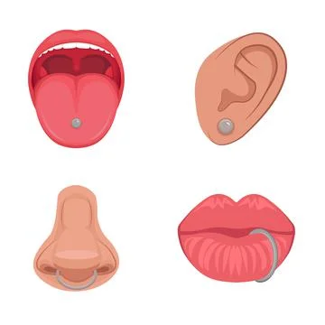 Piercing studio icon, ear, nose, lips and tongue. Stock Illustration