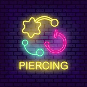 Piercing studio neon light sign Stock Illustration