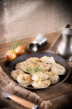Pierogi with meat Stock Photos