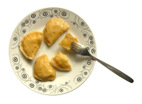 Pierogi Section On Plate Isolated Stock Photos
