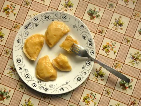 Pierogi Section On Plate Stock Photos