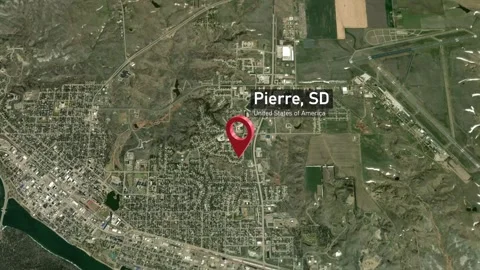 Pierre City Map Zoom (SD, USA) from Space to Earth Video stock 296003965