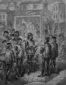 Pierre d'Aubusson defends the command to his brother Antoine, the picturesque Stock Illustration