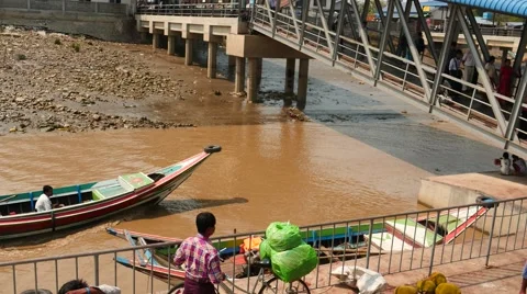 Piers and connection bridge at ferry in Yangon, Myanmar Video stock 61449596