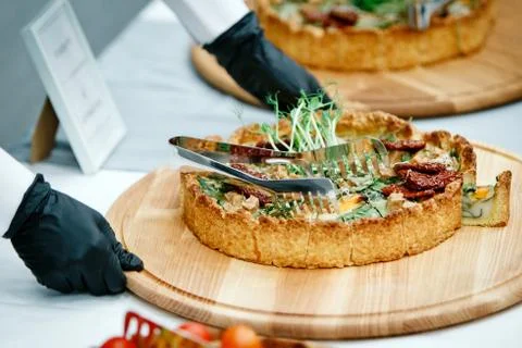 Pies on a table 스톡 사진