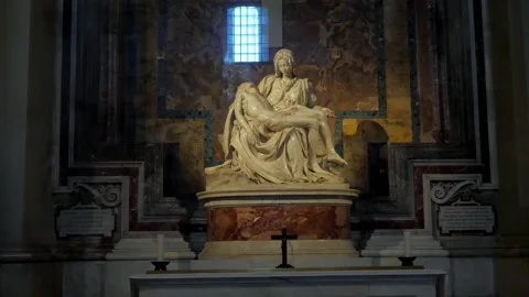 Pieta statue of Mary and Christ the famous sculpture by Michelangelo Stock Footage