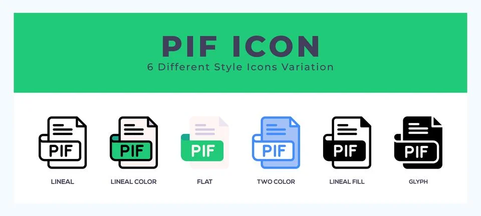 Pif file set of icons. Vector illustration with different styles. Stock Illustration