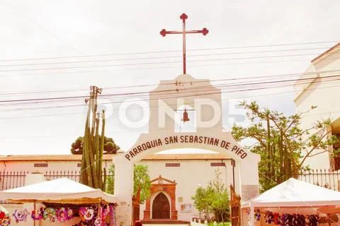 PIFO, ECUADOR - NOVEMBER, 13, 2017: Outdoor view of beautiful enter of a church Stock Photos