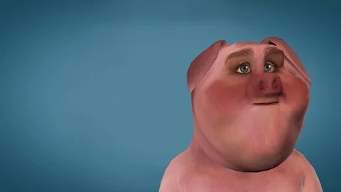 PIG 3D IN ANIMATION WITH BLUE BACKGROUND Stock Footage 83996526