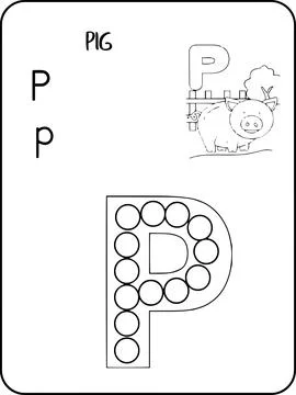Pig abc animals dot markers activity Pages Stock Illustration